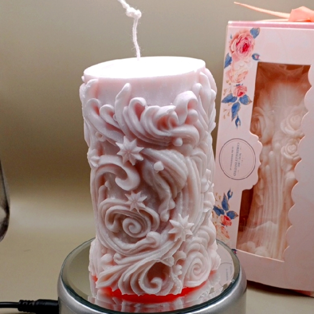 BaRich Hand Made 💕 Intricately Carved Pink Candle